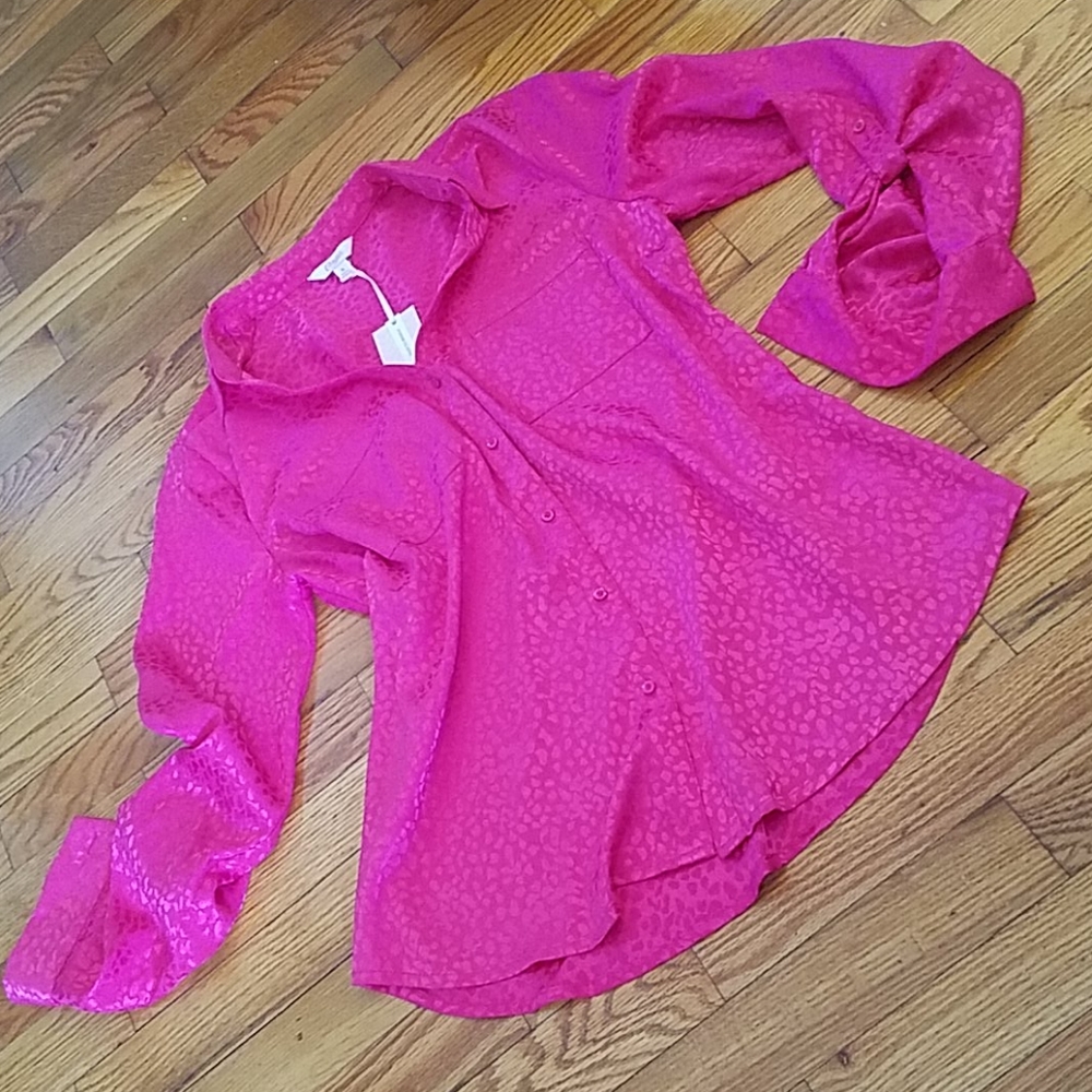 CANDIES SATIN HOT PINK LEOPARD PRINT BLOUSE